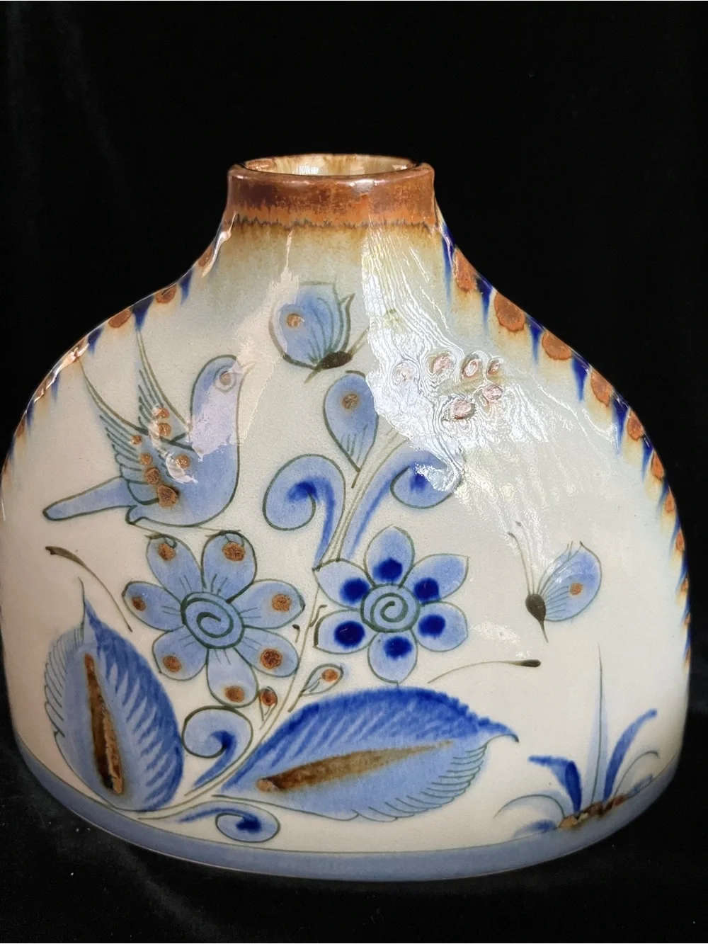 Ken Edwards El Palomar Tonala Mexico Pottery Bird Flower WIDE Pillow VASE